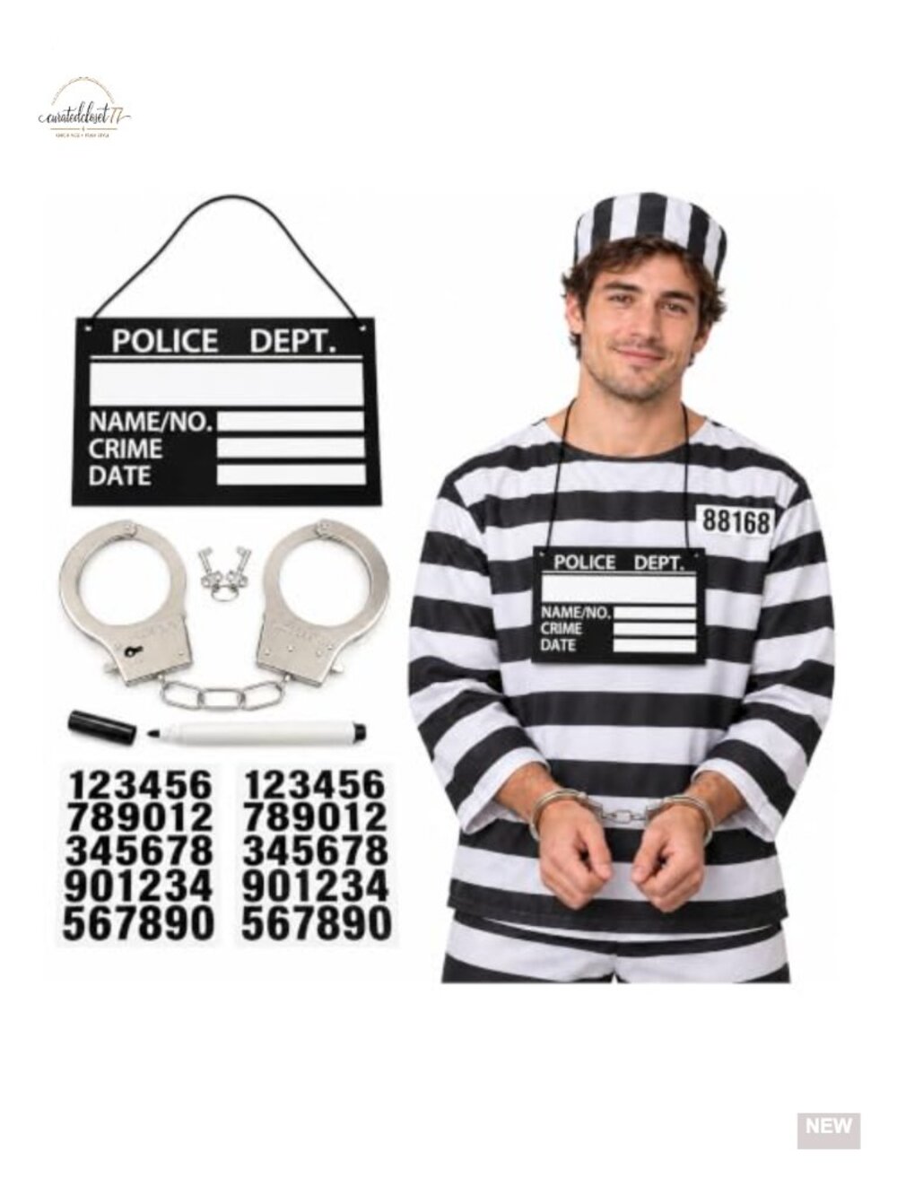 Prisoner Costume Accessory Set Handcuff ID Card Halloween Party